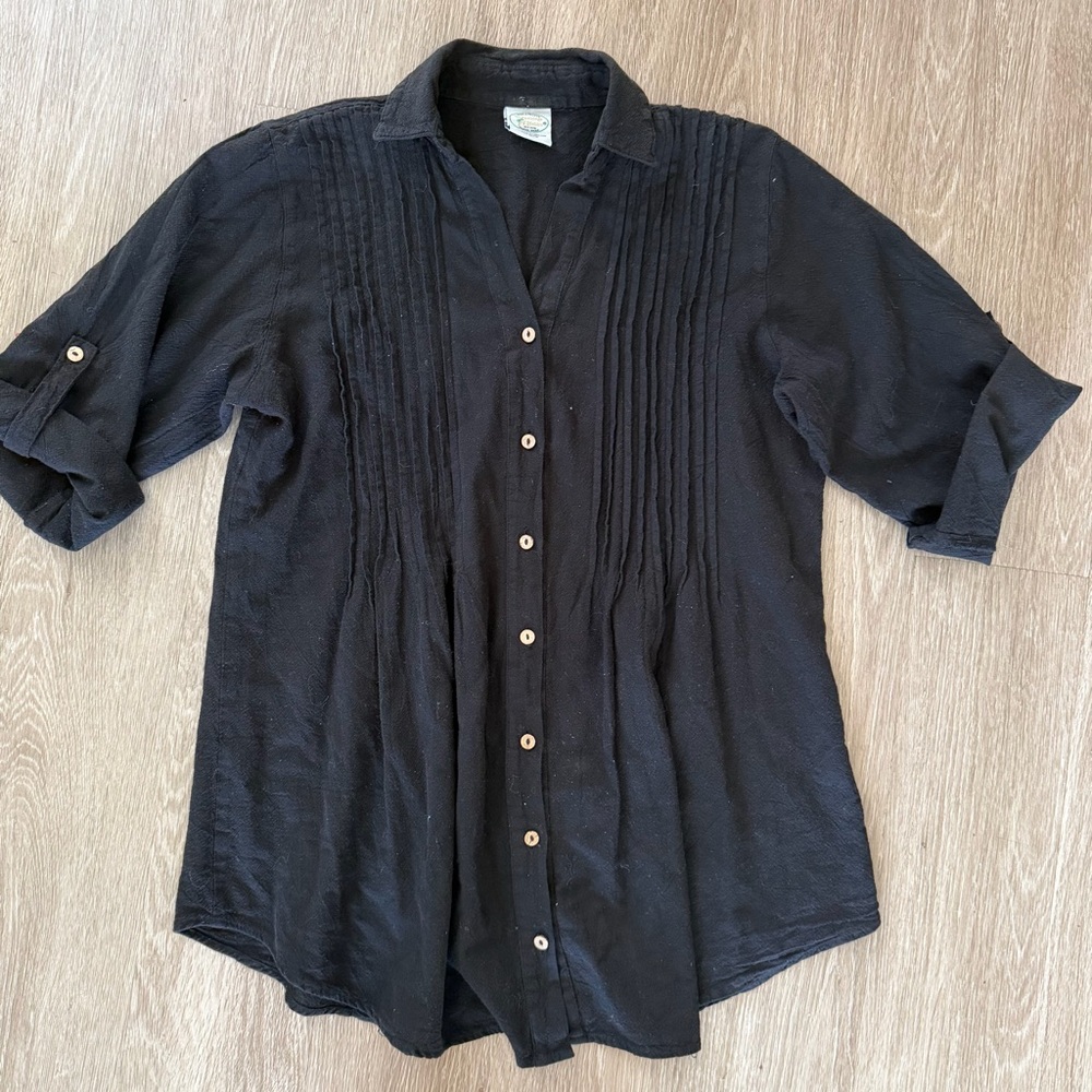 Drawstrings of Malibu black button down top sz L